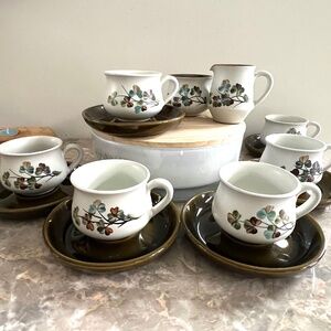 Beautiful Denby Cups & Saucers, Cream & Sugar
